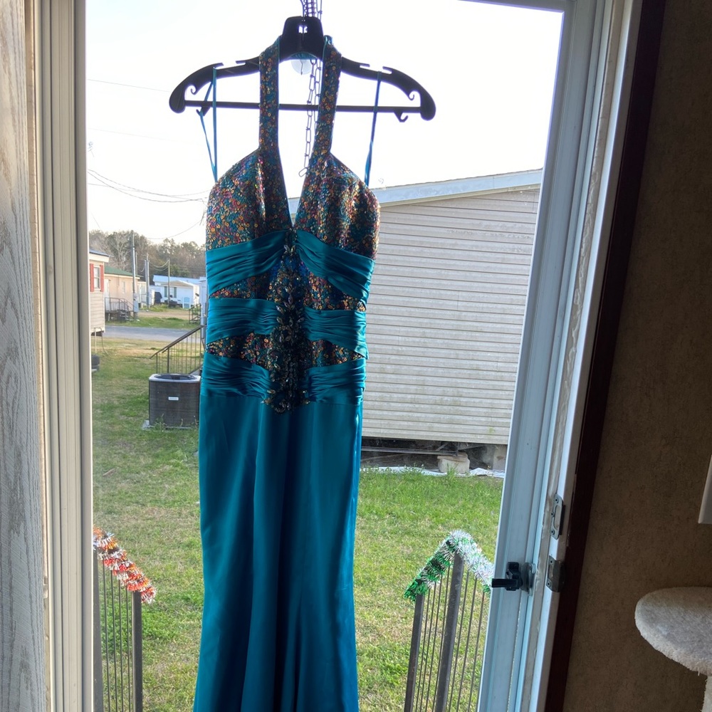 Blue dazzled prom dress